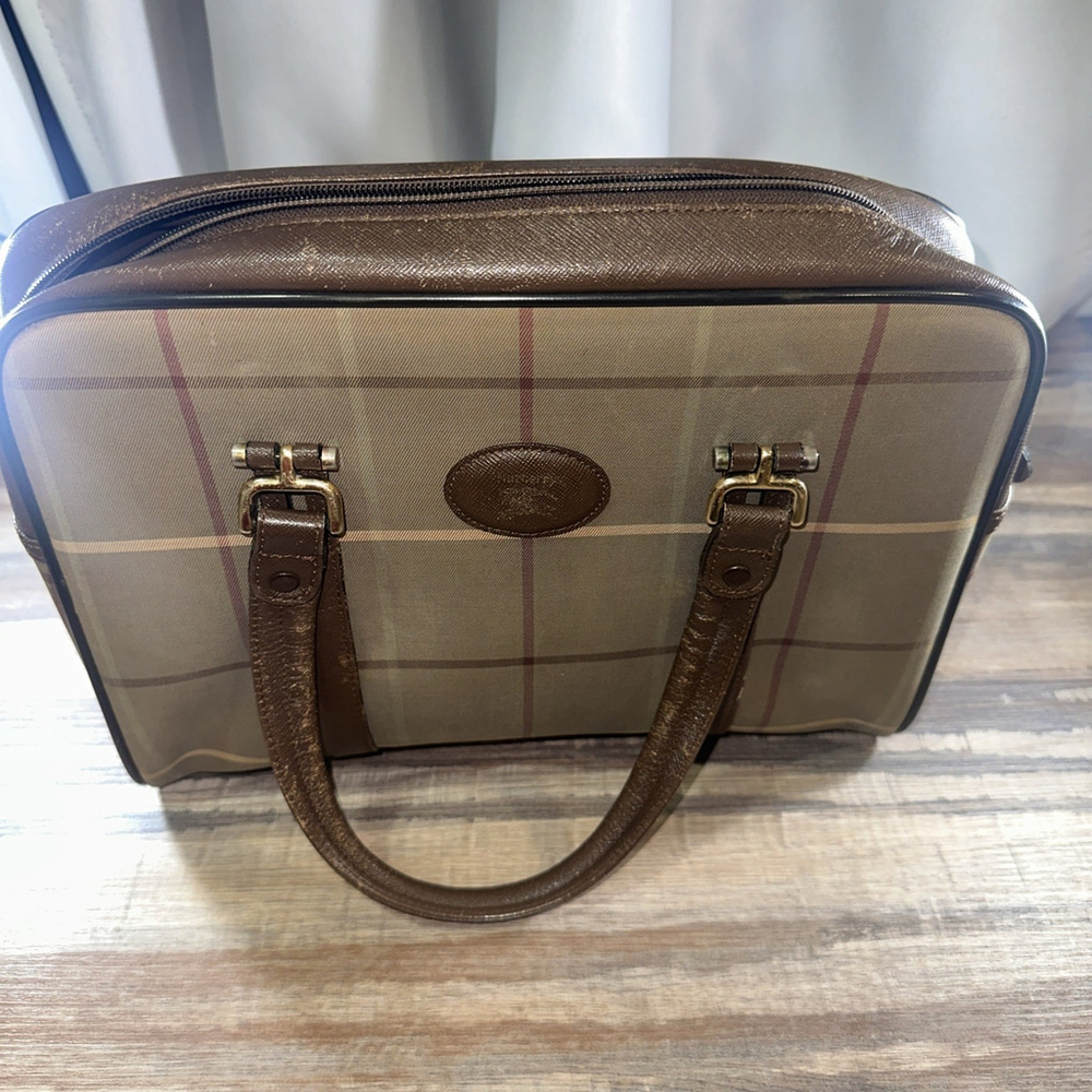 Burberry Vintage Leather canvas Hand Bag Rare With Authenticity Certificate
